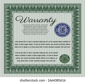 Green Warranty template. With linear background. Vector illustration. Nice design. 
