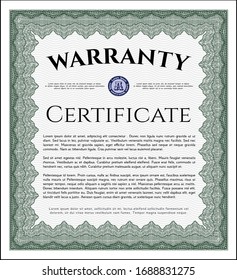 Green Warranty template. Money design. Detailed. With background. 