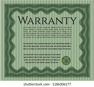 Green Warranty template. Money Pattern design. With complex linear background. Customizable, Easy to edit and change colors. 