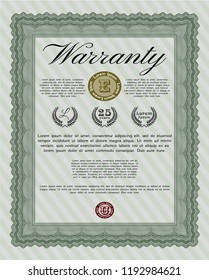 Green Warranty template. Money Pattern. With guilloche pattern and background. Customizable, Easy to edit and change colors. 