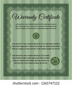 Green Warranty template. Money Pattern design. Easy to print. Customizable, Easy to edit and change colors. 