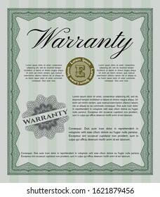 Green Warranty template. Money Pattern design. Customizable, Easy to edit and change colors. With complex background. 