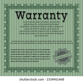 Green Warranty template. Money style design. Detailed. With quality background. 