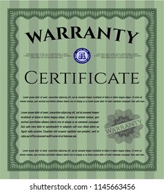 Green Warranty template. Perfect design. Detailed. With background. 