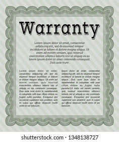 Green Warranty template. Perfect design. Detailed. With guilloche pattern and background. 