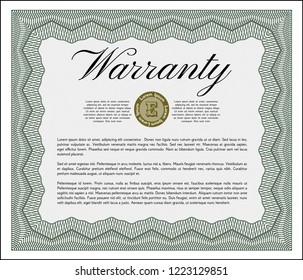 Green Warranty template. Printer friendly. Money design. Vector illustration. 