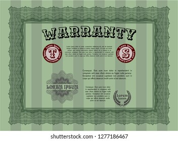 Green Warranty template. Printer friendly. Elegant design. Vector illustration. 