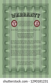 Green Warranty template. Printer friendly. Money Pattern. Detailed. 