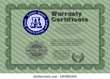 Green Warranty template. With quality background. Money design. Vector illustration. 