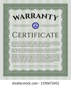 Green Warranty template. Retro design. Customizable, Easy to edit and change colors. With great quality guilloche pattern. 