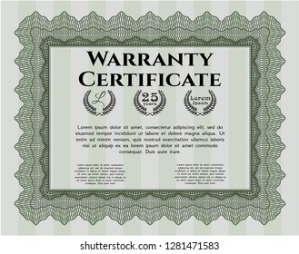 Green Warranty template. Sophisticated design. With guilloche pattern and background. Customizable, Easy to edit and change colors. 