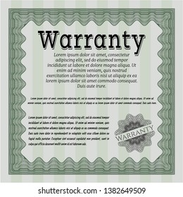 Green Warranty template. Sophisticated design. Detailed. With guilloche pattern. 