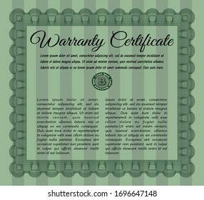 Green Warranty template. Sophisticated design. Vector illustration. With complex background. 