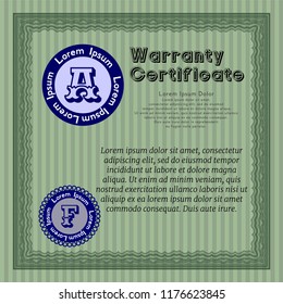 Green Warranty template. Vector illustration. With linear background. Cordial design. 