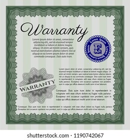 Green Warranty template. Vector illustration. With complex background. Excellent design. 