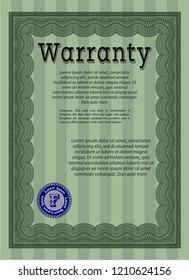 Green Warranty template. Vector illustration. With quality background. Money Pattern design. 