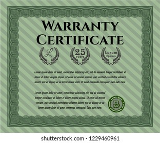 Green Warranty template. Vector illustration. Printer friendly. Sophisticated design. 
