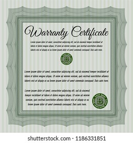 Green Warranty. Vector illustration. With complex linear background. Artistry design. 
