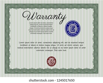 Green Warranty. Vector illustration. With complex linear background. Modern design. 