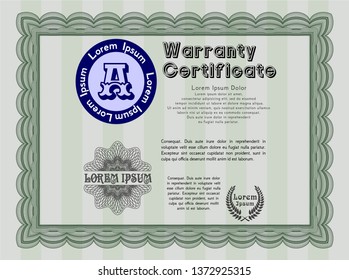 Green Warranty. Vector illustration. Complex background. Retro design. 