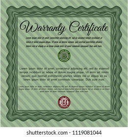Green Warranty. Vector illustration. With great quality guilloche pattern. Nice design. 