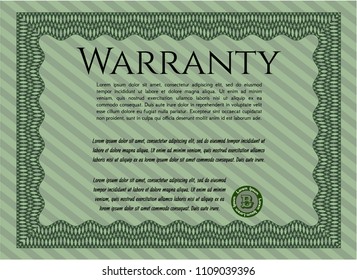 Green Warranty. Vector illustration. Printer friendly. Beauty design. 