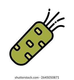 Green wasabi root vegetable with small bumps and root hairs. Flat vector illustration with black outline. Spicy food and vegetable concept for design and print