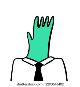 Green washing glove head hand drawn illustration