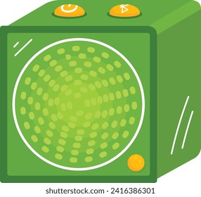 Green washing machine, front view with control knobs. Home appliance for laundry, cartoon style machine. Simplified household equipment design vector illustration.