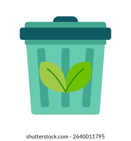 Green Waste Bin icon. Green recycling bin promoting eco-friendly waste disposal