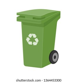 Green waste bin for separate garbage collection. Recycling garbage container. Flat vector illustration