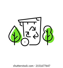 Green waste management. Recycling bin. Pixel perfect, editable stroke line art icon