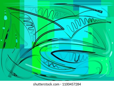 green water abstract background, fancy  geometric and curved shapes