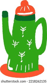 Green water can. Vector illustration. Christmas and new year elements. Perfect for scrapbooking, greeting cards, party invitations, posters, tags, sticker kits.  Handdrawn style and vintage trendy.