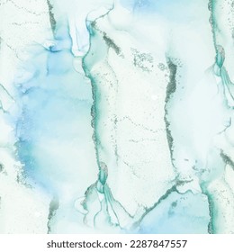 Green Water Color Marble. Foil Seamless Background. Copper Alcohol Ink Background. Light Elegant Texture. Golden Alcohol Ink Marble. Blue Marble Watercolor. Vector Seamless Template. Gold Art Paint.