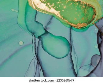 Green Water Color Marble. Modern Vector Template. Alcohol Ink Vector. Elegant Light Glitter. Gold Alcohol Ink Background. Green Abstract Background. Gold Marble Art Watercolor. Glitter Ink Paint.