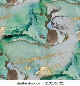 Green Water Color Marble. Shiny Alcohol Ink Watercolor. Gold Abstract Background. Foil Ink Paint. Luxury Alcohol Ink Canvas. Vector Abstract Painting. Blue Marble Watercolor. Vector Elegant Ink Repeat