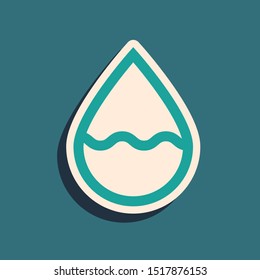 Green Water drop icon isolated on blue background. Long shadow style. Vector Illustration