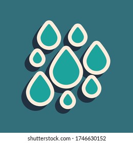 Icono de la gota de agua verde aislado en fondo verde. Estilo de sombra larga. Ilustración vectorial