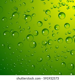 Green water drop on green background. Vector illustration.