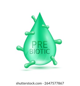 Green water drop prebiotic on white background. Good bacterial flora for intestine and stomach. For designing dietary supplements healthy. Vector.