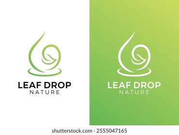 green water drops and leaf logo design template