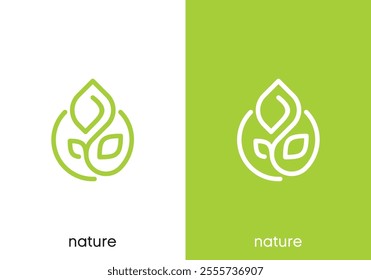 green water drops and leaf logo design template