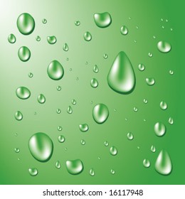 green water drops on a green background