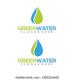 Green Water Logo Vector. Water and leaf combination logo design.