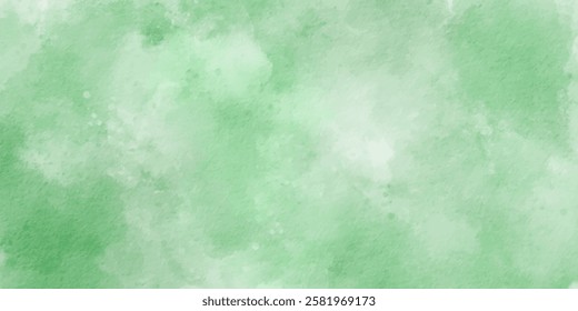 Green watercolor abstract background texture. Brush painted watercolor paper texture. A green background with white and green paint splatters.