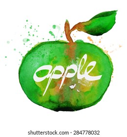 green watercolor apple