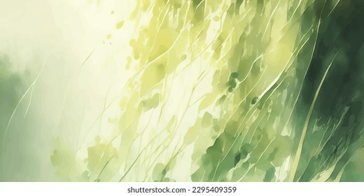 Green watercolor background. Abstract splashes paint. Fresh spring or summer backdrop. Soft texture watercolor stains. Vector illustration.
