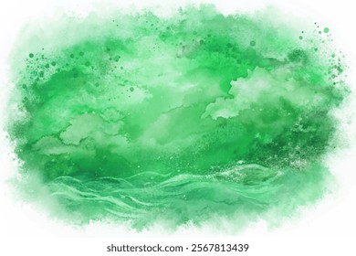 Green watercolor background, abstract texture, soft waves, artistic design, nature-inspired, calming atmosphere.