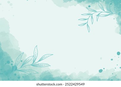 Green watercolor background with flora